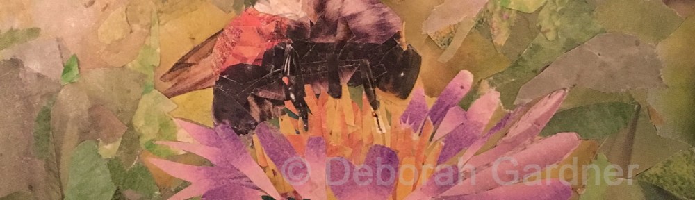 Picture of a collage image representing a bee on a purple wildflower